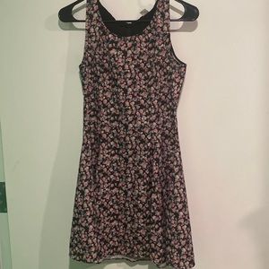 H&M Divided Black Pink Floral Skater Dress 4 S Small Sleeveles